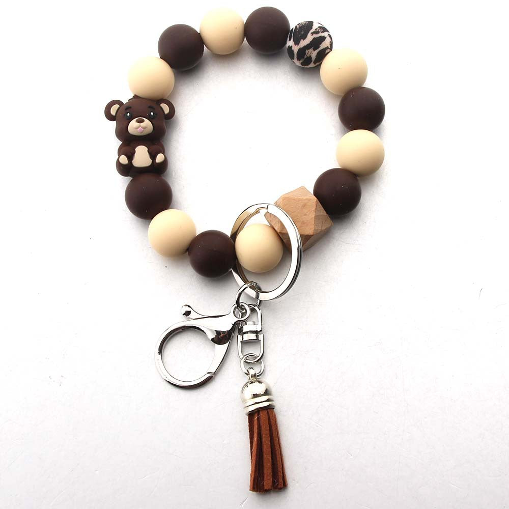 Wholesale cartoon three-dimensional bear key chain beaded bag bracelet